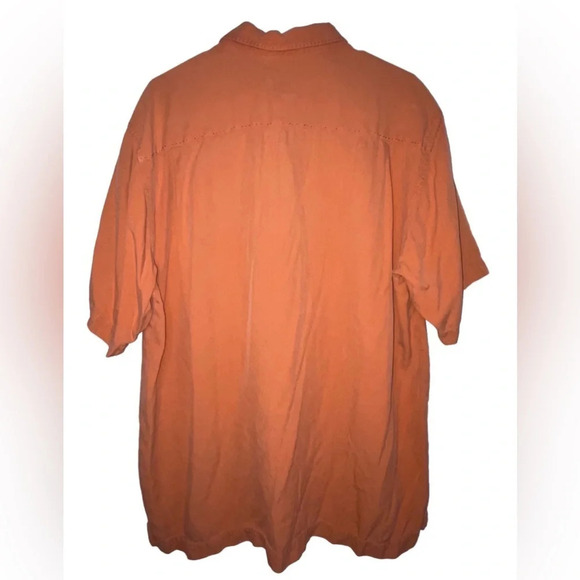 TOMMY BAHAMA Button Shirt 100% Silk Orange Men’s Size Large Tropical Beach - Picture 4 of 10